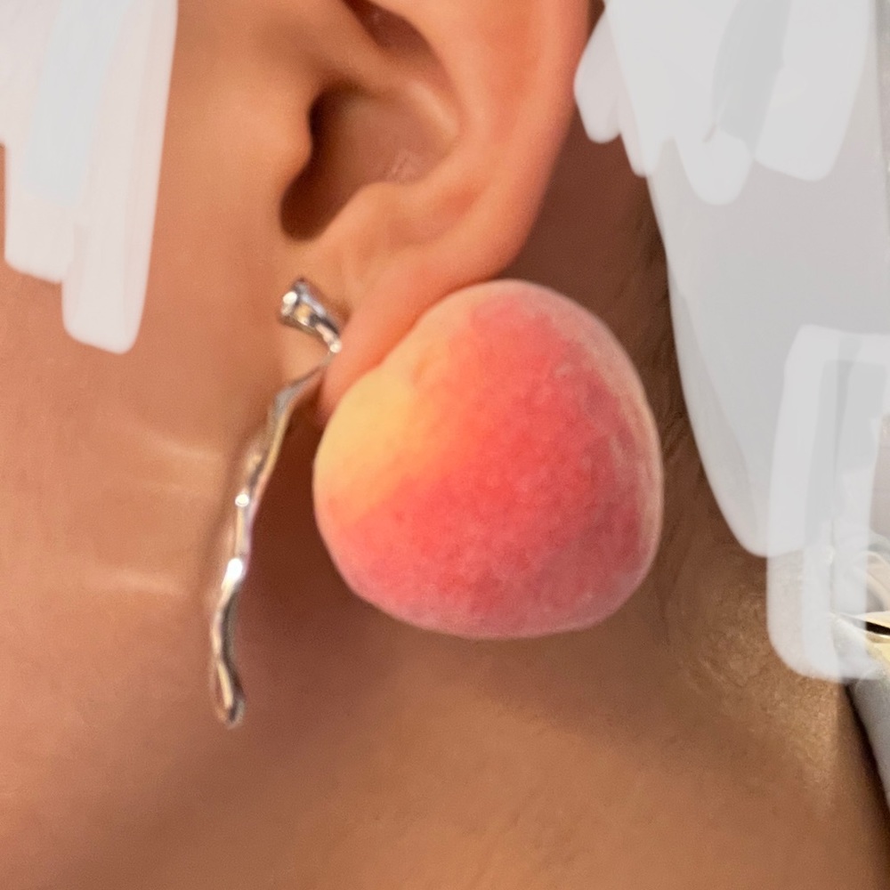 y2k Pink peach with silver leaves earrings